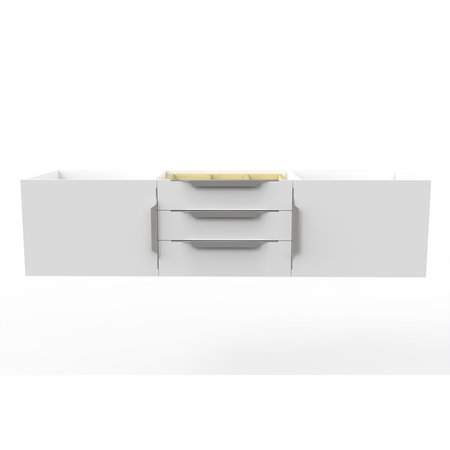 CASTELLO USA Alpine 60" Wall Mounted White Vanity Base with Chrome Handles CB-MC-60W-CHR-VBO